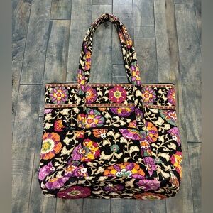 Vera Bradley Suzana Tote Bag Quilted Black and Purple Print
